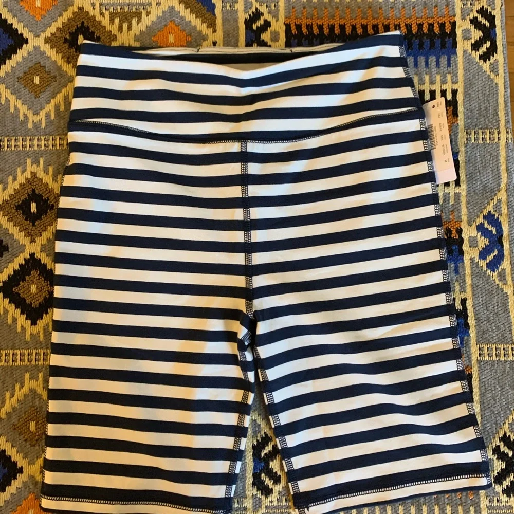 Blue and White Striped Biker Shorts - XS